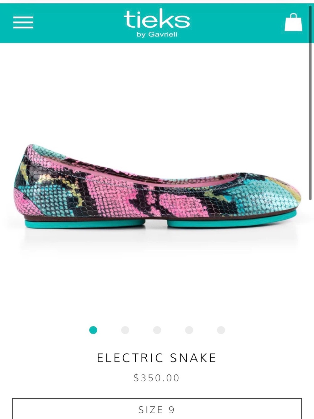Tieks Pink & Aqua Electric Snake Ballet Flats
